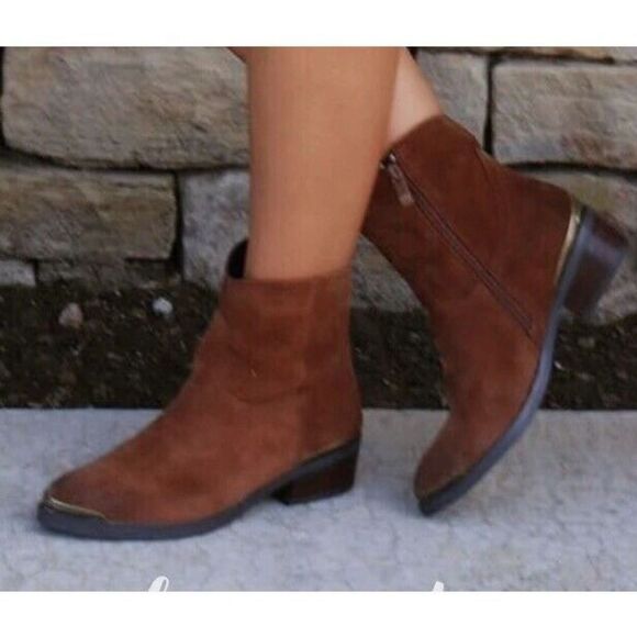 Very Volatile GALVESTON Metallic Toe Kick Suede Booties Western Cowboy Zip Brown - Picture 1 of 8